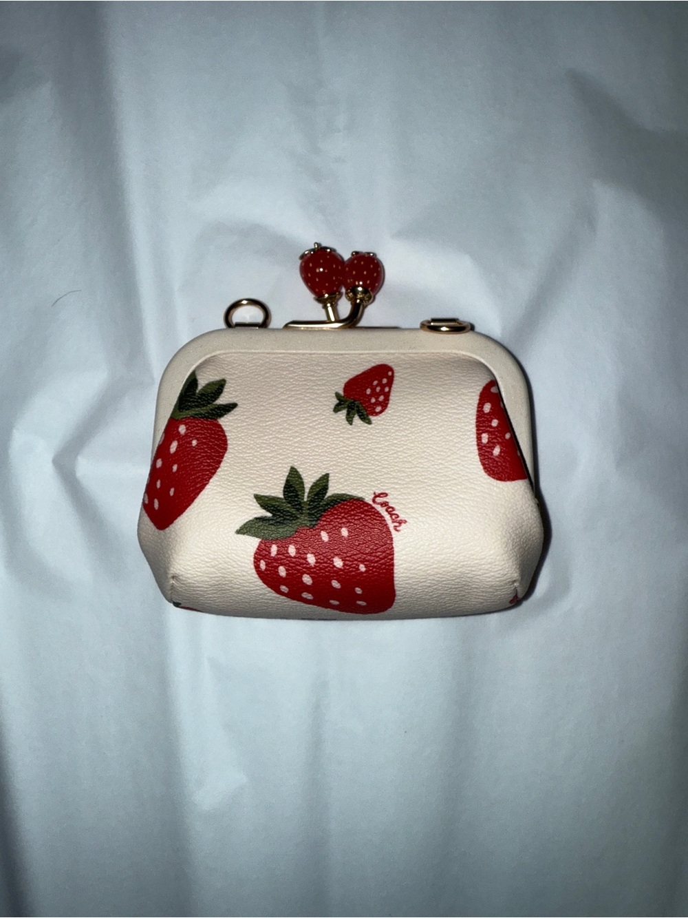 COACH Strawberry Kiss-Lock Coin Purse with Chain - Picture 2 of 6